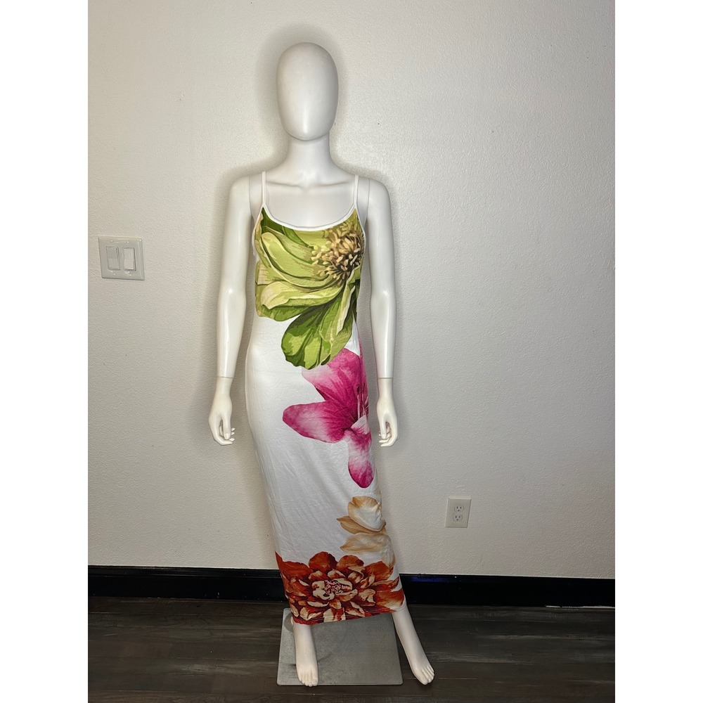 SHEIN White Floral Print Maxi Dress Adjustable Spaghetti Strap Sleeveless
